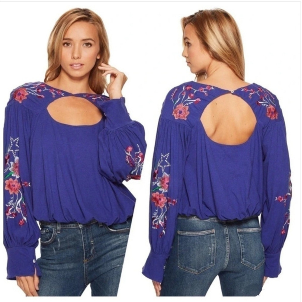 Free People Lita Embroidered Bohemian Cut Out Top Size Large NWT - Picture 4 of 14